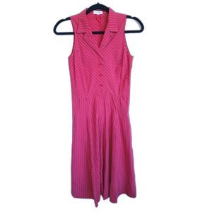 Elle Vintage Sleeveless Shirtdress 90s Stripes - Coral White Blue - Small